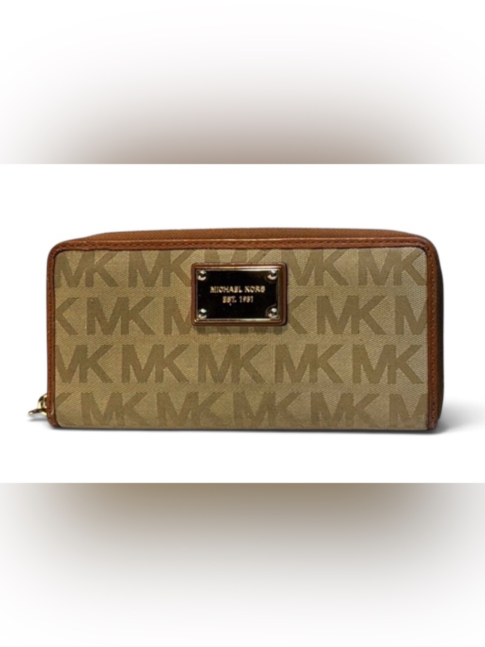 Michael Kors Tan and Brown Zip Wallet